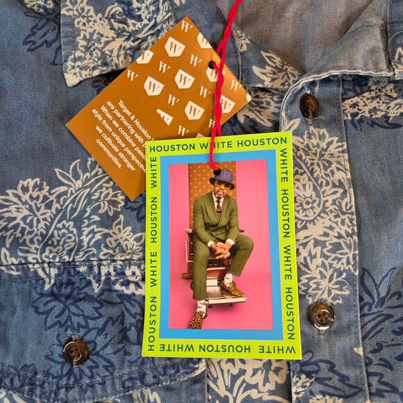 Houston White Floral Button Up Shirt L NWT Blue White Short Sleeve Casual - Picture 5 of 10